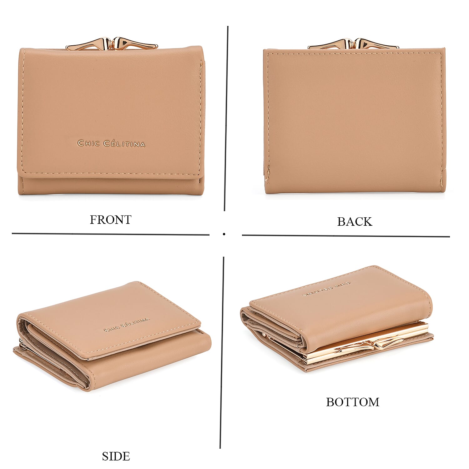 Set of 2 Pearl-Trim Crossbody Satchel Bag with Matching Card Slot Wallet - Beige