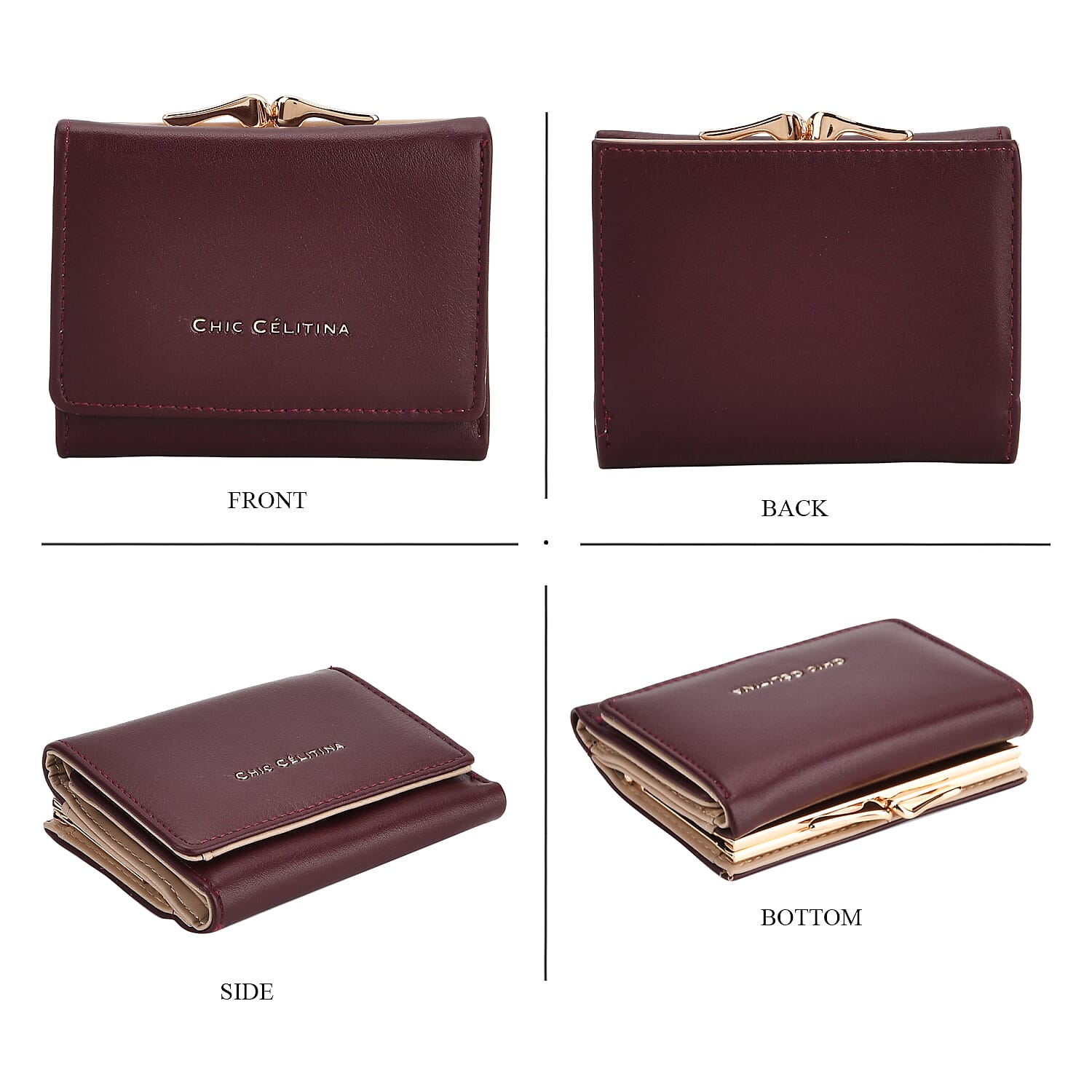 Set of 2 Pearl-Trim Crossbody Satchel Bag (34 cm) with Matching Card Slot Wallet - Burgundy