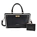 Set of 2 Pearl-Trim Crossbody Satchel Bag (34 cm) with Matching Card Slot Wallet - Black