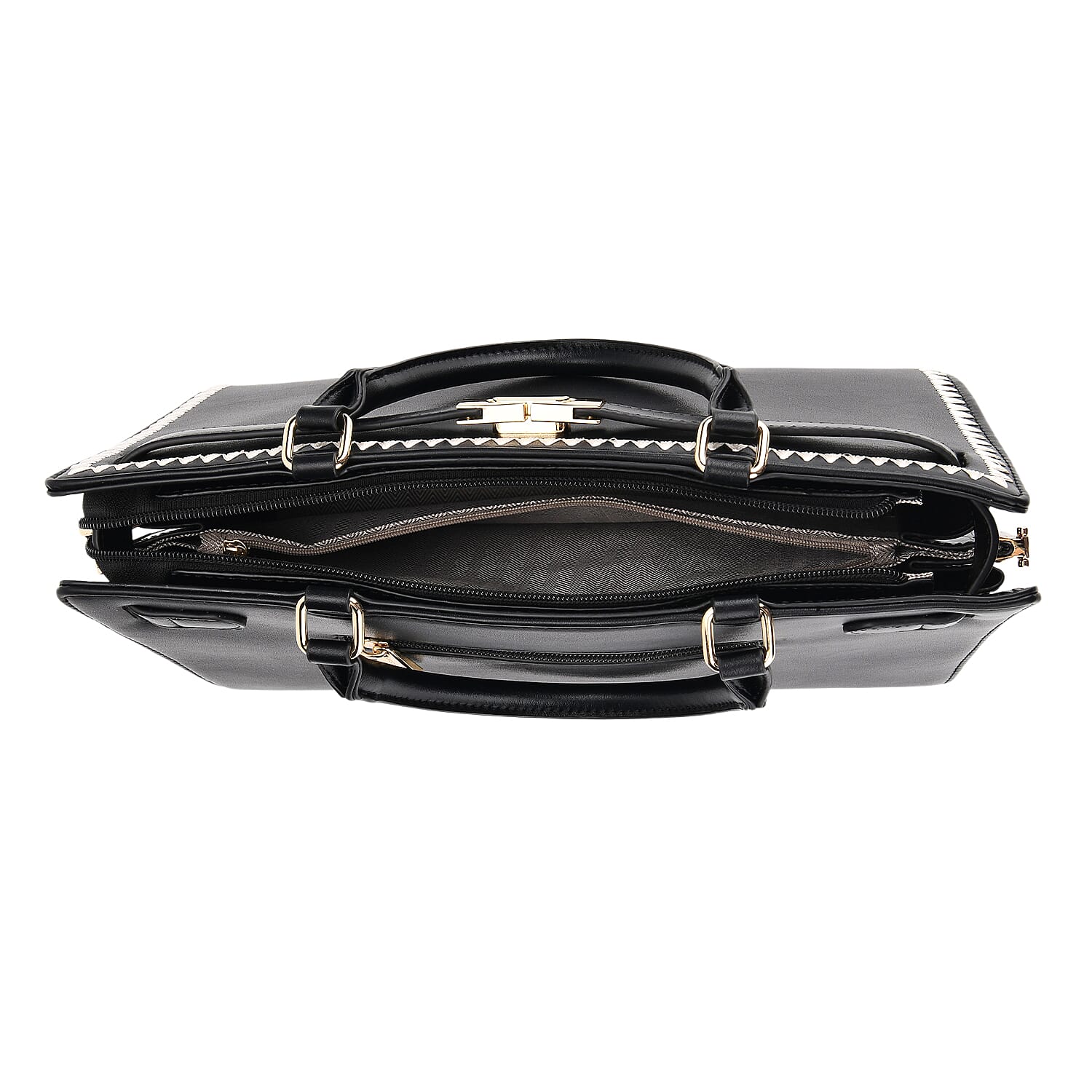 Set of 2 Pearl-Trim Crossbody Satchel Bag (34 cm) with Matching Card Slot Wallet - Black