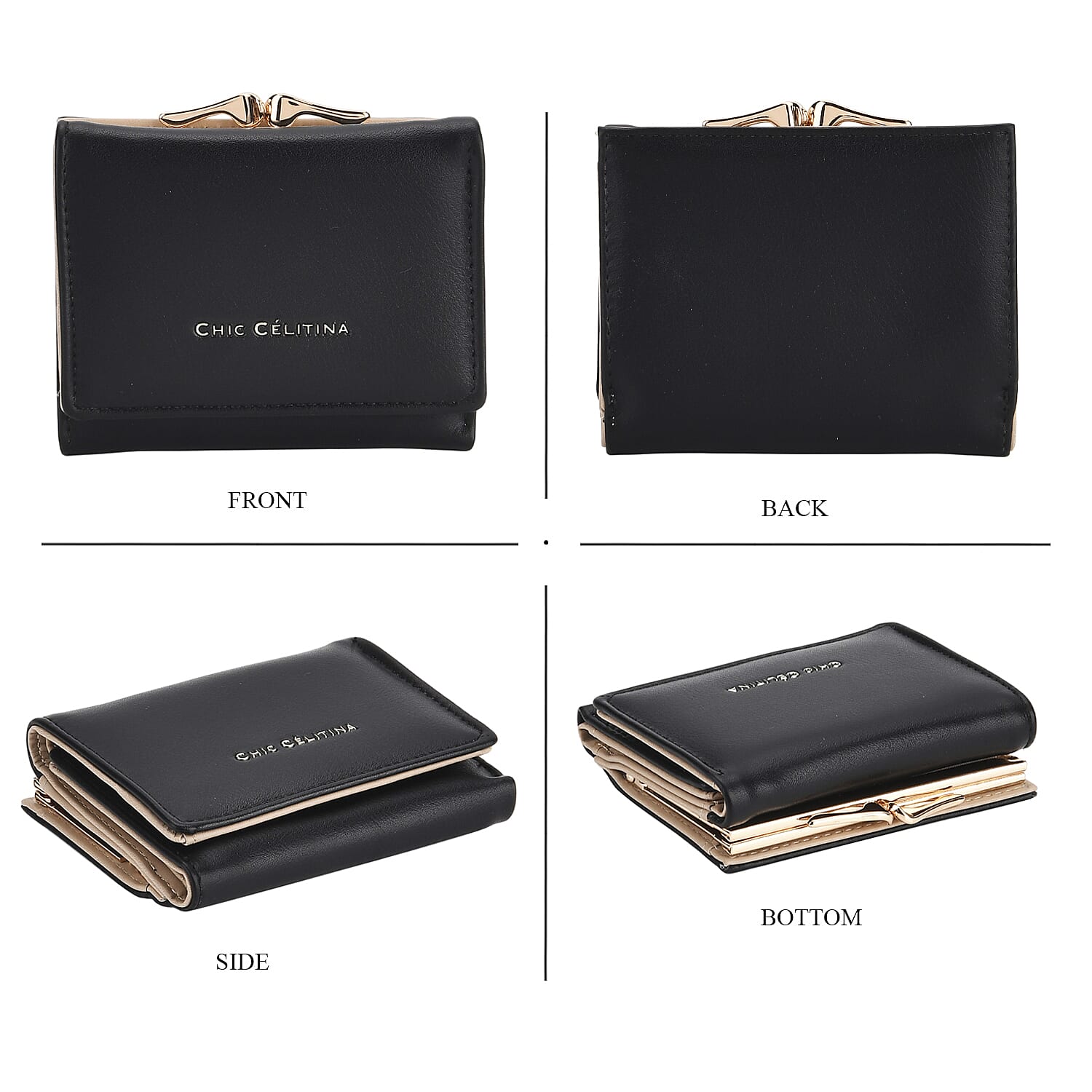 Set of 2 Pearl-Trim Crossbody Satchel Bag (34 cm) with Matching Card Slot Wallet - Black