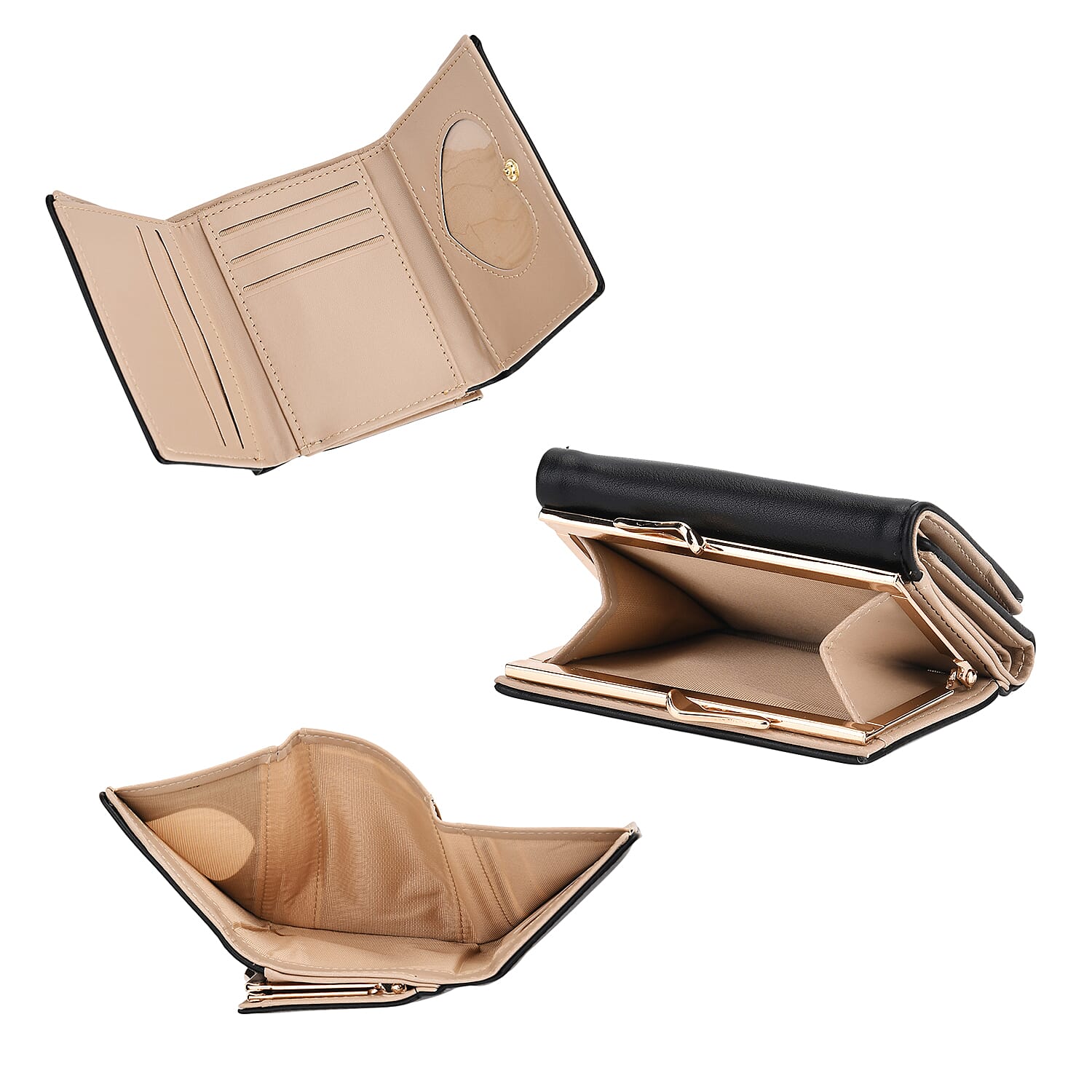 Set of 2 Pearl-Trim Crossbody Satchel Bag (34 cm) with Matching Card Slot Wallet - Black