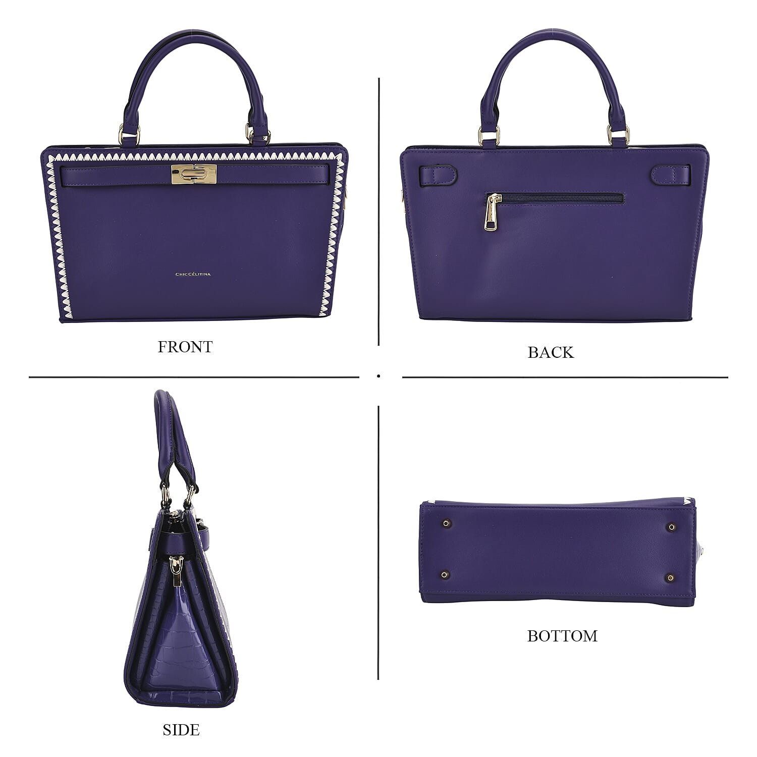 Set of 2 Pearl-Trim Crossbody Satchel Bag (34 cm) with Matching Card Slot Wallet - Purple