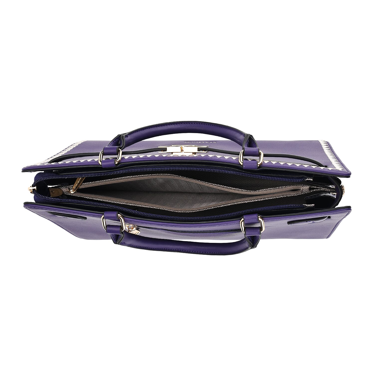 Set of 2 Pearl-Trim Crossbody Satchel Bag (34 cm) with Matching Card Slot Wallet - Purple