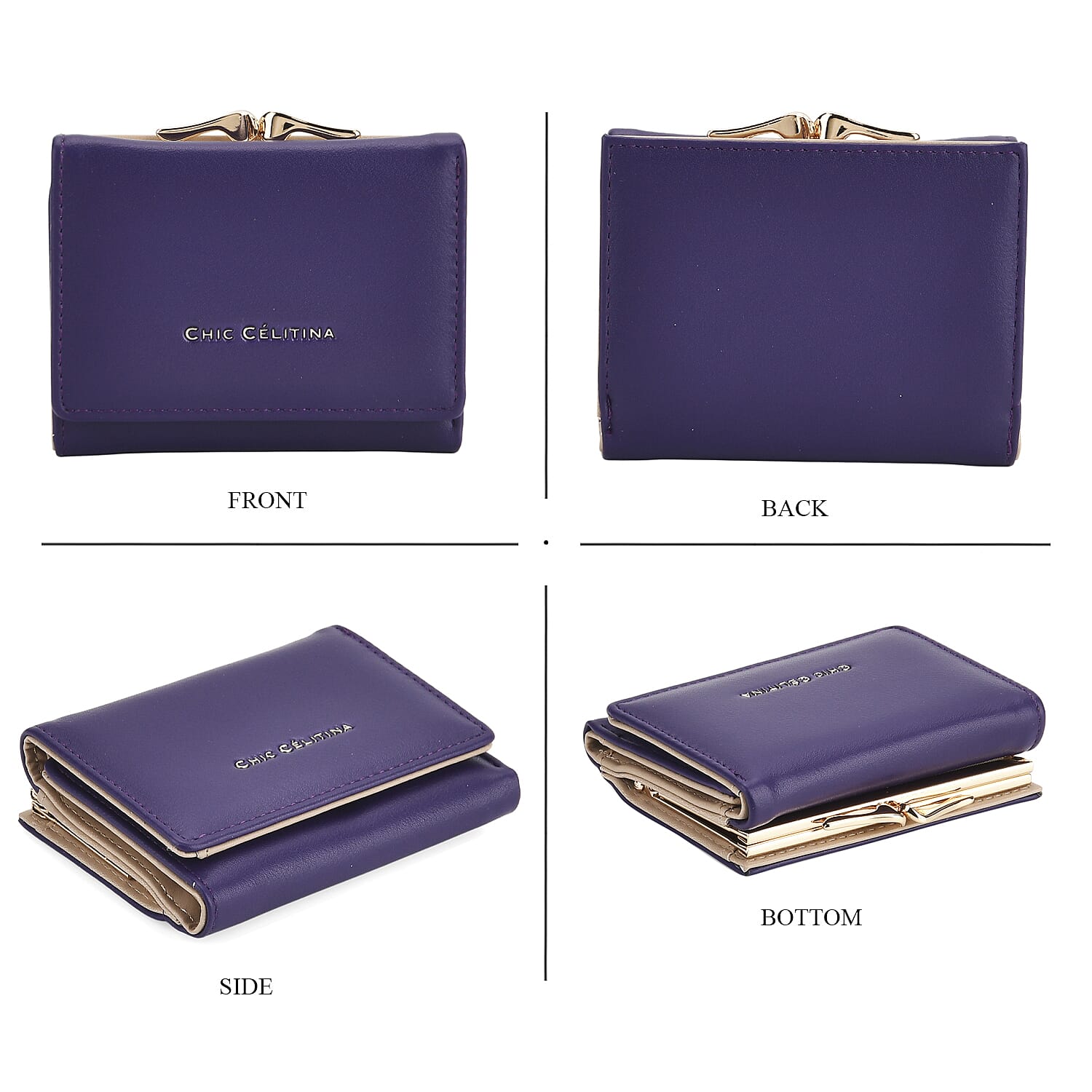 Set of 2 Pearl-Trim Crossbody Satchel Bag (34 cm) with Matching Card Slot Wallet - Purple