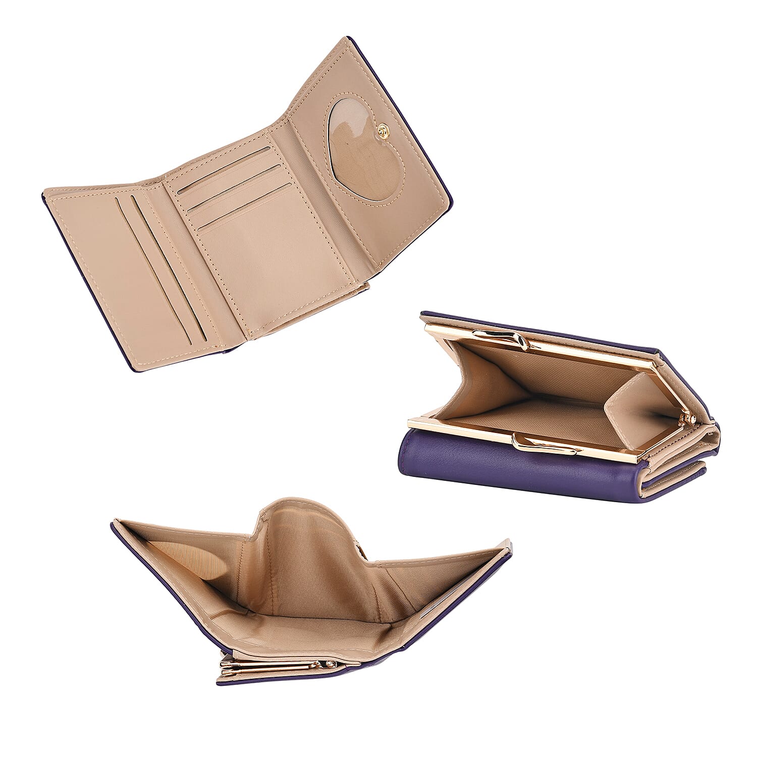 Set of 2 Pearl-Trim Crossbody Satchel Bag (34 cm) with Matching Card Slot Wallet - Purple