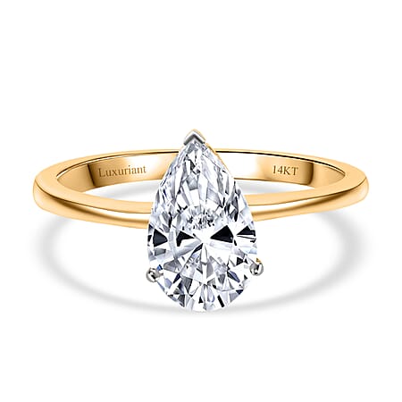 NY CLOSEOUT DEAL - LUXURIANT 2 Ct. Lab Grown Diamond Pear Shape Solitaire Ring in 14K Yellow Gold SGL Certified VS-EF