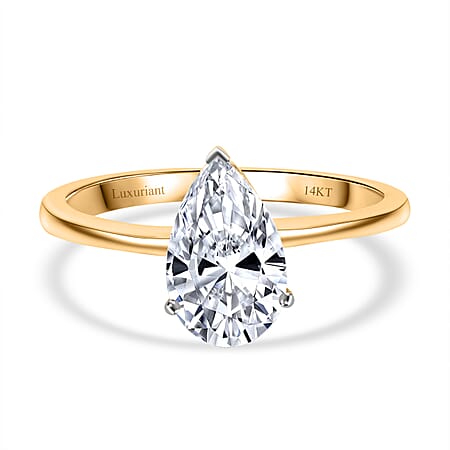 NY CLOSEOUT DEAL - LUXURIANT 2 Ct. Lab Grown Diamond Pear Shape Solitaire Ring in 14K Yellow Gold SGL Certified VS-EF