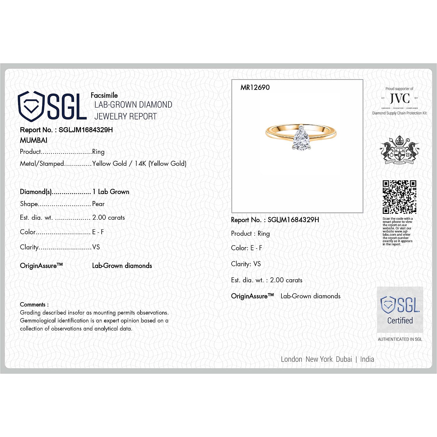 Luxuriant 14K Yellow Gold SGL Certified Lab Grown Diamond (VS-EF) Solitaire Ring