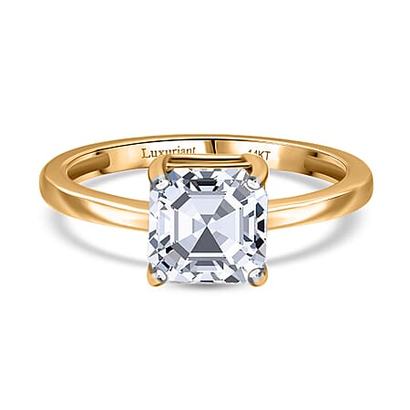 LUXURIANT 2 Ct. Lab Grown Diamond Asscher Cut Solitaire Ring in 14K Yellow Gold SGL Certified (VS-EF)