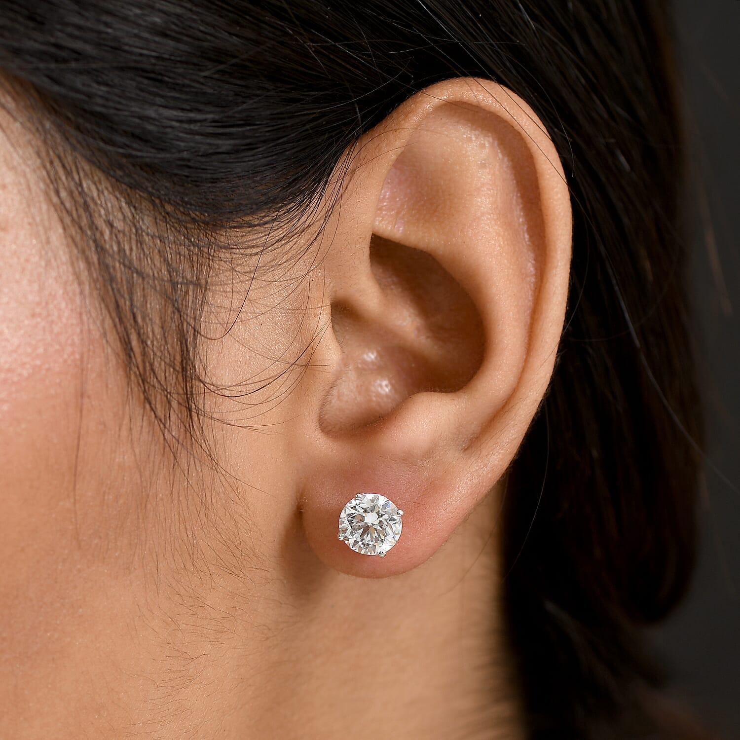 Luxuriant - 10K White Gold SGL Certified Lab Grown Diamond (SI-GH) Solitaire Stud Earring with Push Back 3.05 Ct.