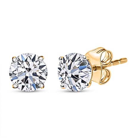 Luxuriant - 9K Yellow Gold SGL Certified Lab Grown Diamond (SI-GH) Solitaire Stud Earring with Push Back 3.15 Ct.