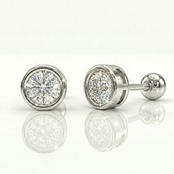 LUXURIANT Lab Grown Diamond Solitaire Stud Earring with Ball Screw Push Back in Rhodium Overlay Sterling Silver