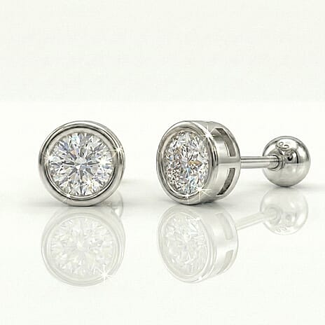 Luxuriant Lab Grown Diamond (SI-GH) Earring with Screw Back in Rhodium Overlay Sterling Silver 0.20 Ct.