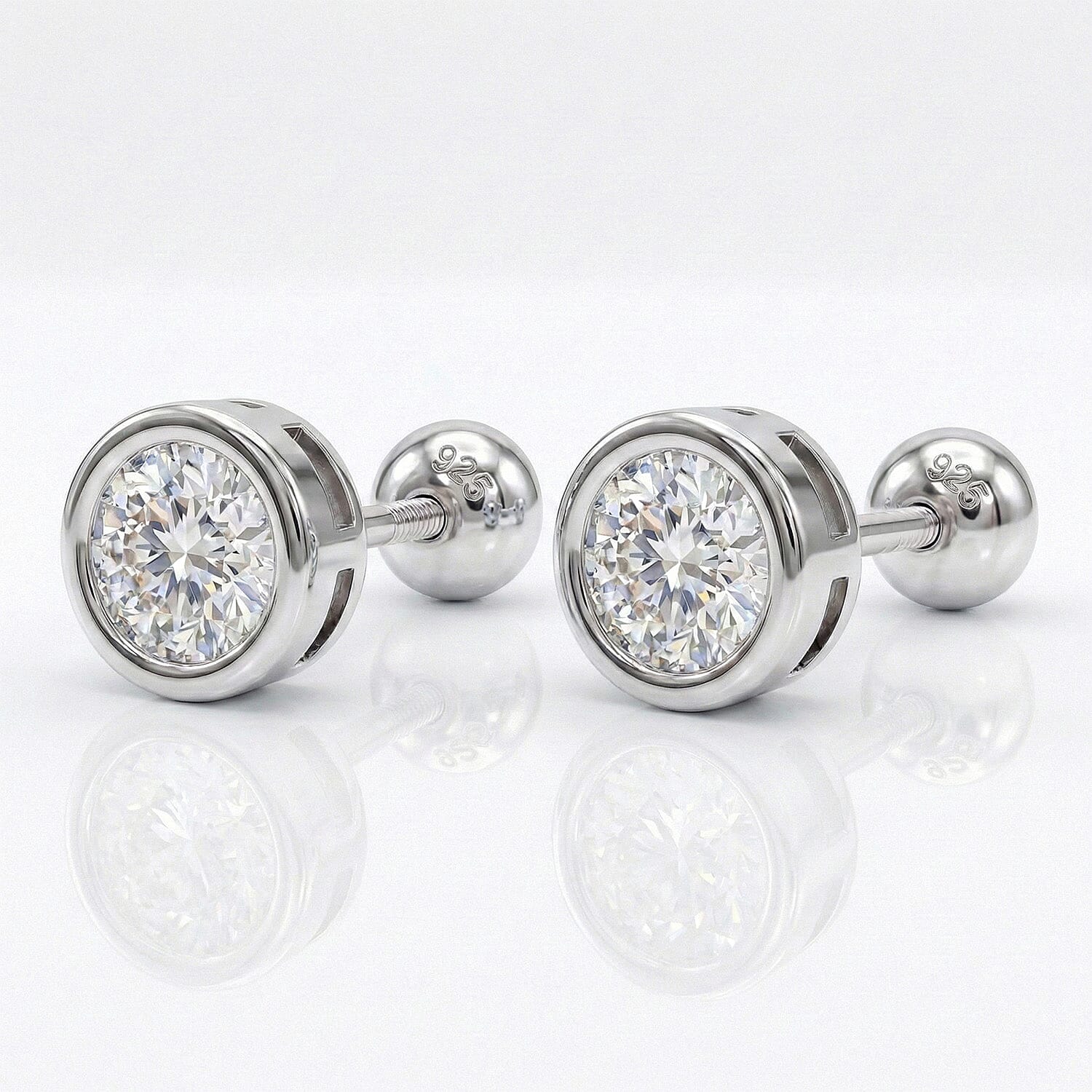 Luxuriant Lab Grown Diamond (SI-GH) Earring with Screw Back in Rhodium Overlay Sterling Silver 0.20 Ct.