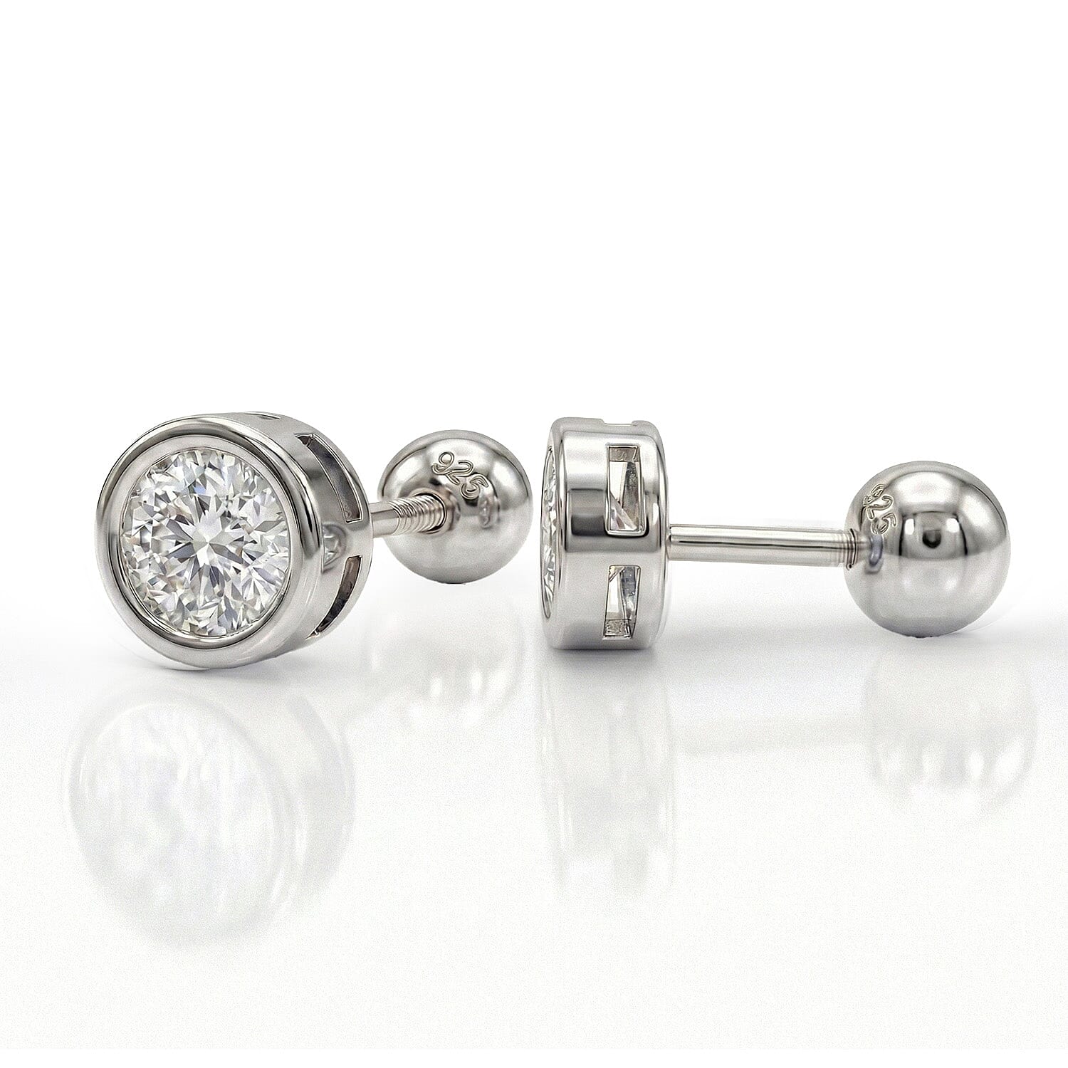 Luxuriant Lab Grown Diamond (SI-GH) Earring with Screw Back in Rhodium Overlay Sterling Silver 0.20 Ct.
