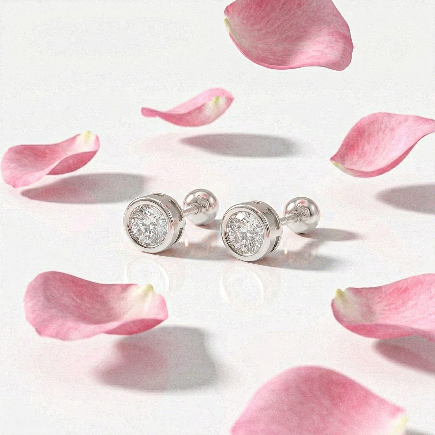 Luxuriant Lab Grown Diamond (SI-GH) Earring with Screw Back in Rhodium Overlay Sterling Silver 0.20 Ct.