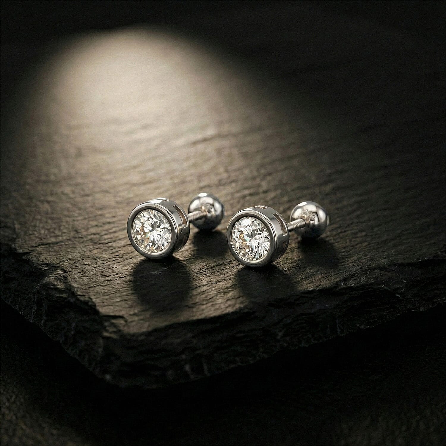 Luxuriant Lab Grown Diamond (SI-GH) Earring with Screw Back in Rhodium Overlay Sterling Silver 0.20 Ct.
