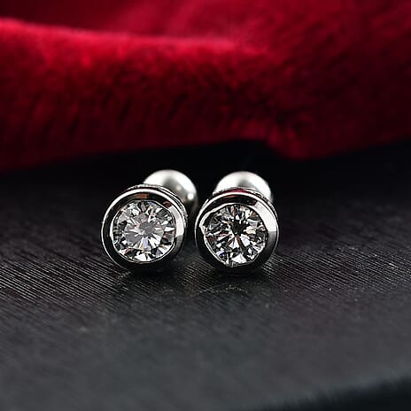 Luxuriant Lab Grown Diamond (SI-GH) Earring with Screw Back in Rhodium Overlay Sterling Silver 0.20 Ct.