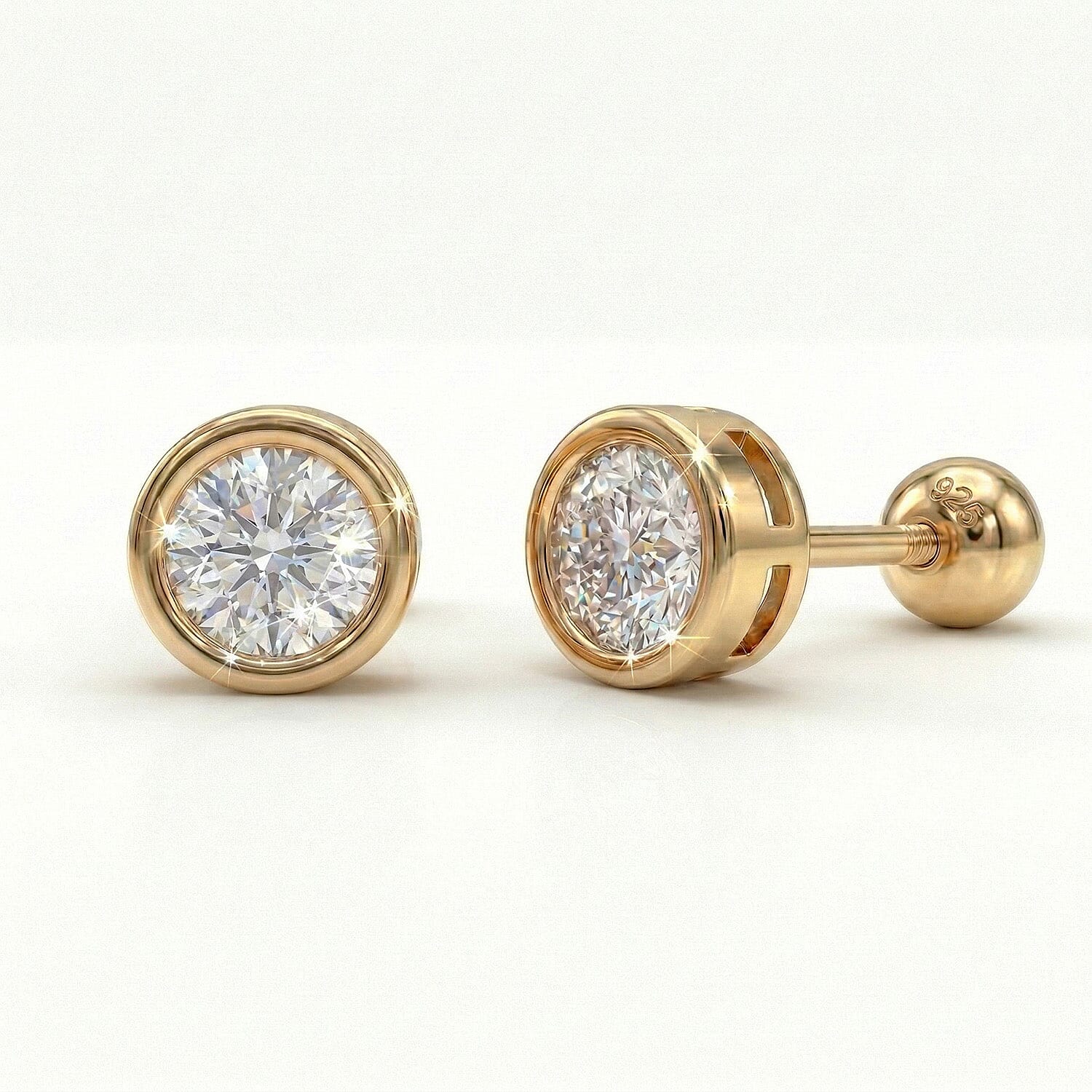 Luxuriant Lab Grown Diamond Earring with Ball Screw Push Back in 18K Vermeil Yellow Gold Plated Sterling Silver