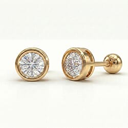 LUXURIANT 1 Ct. Lab Grown Diamond Earring with Ball Screw Push Back in 18K Vermeil Yellow Gold Plated Sterling Silver