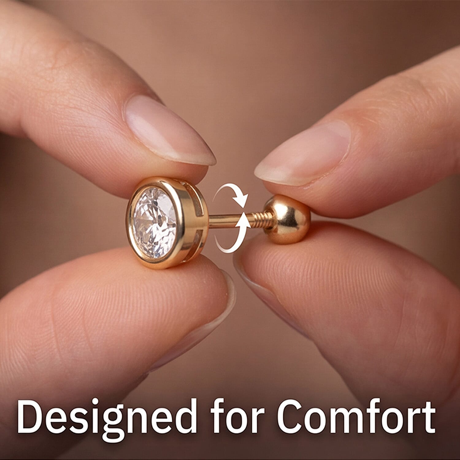 Luxuriant Lab Grown Diamond Earring with Ball Screw Push Back in 18K Vermeil Yellow Gold Plated Sterling Silver