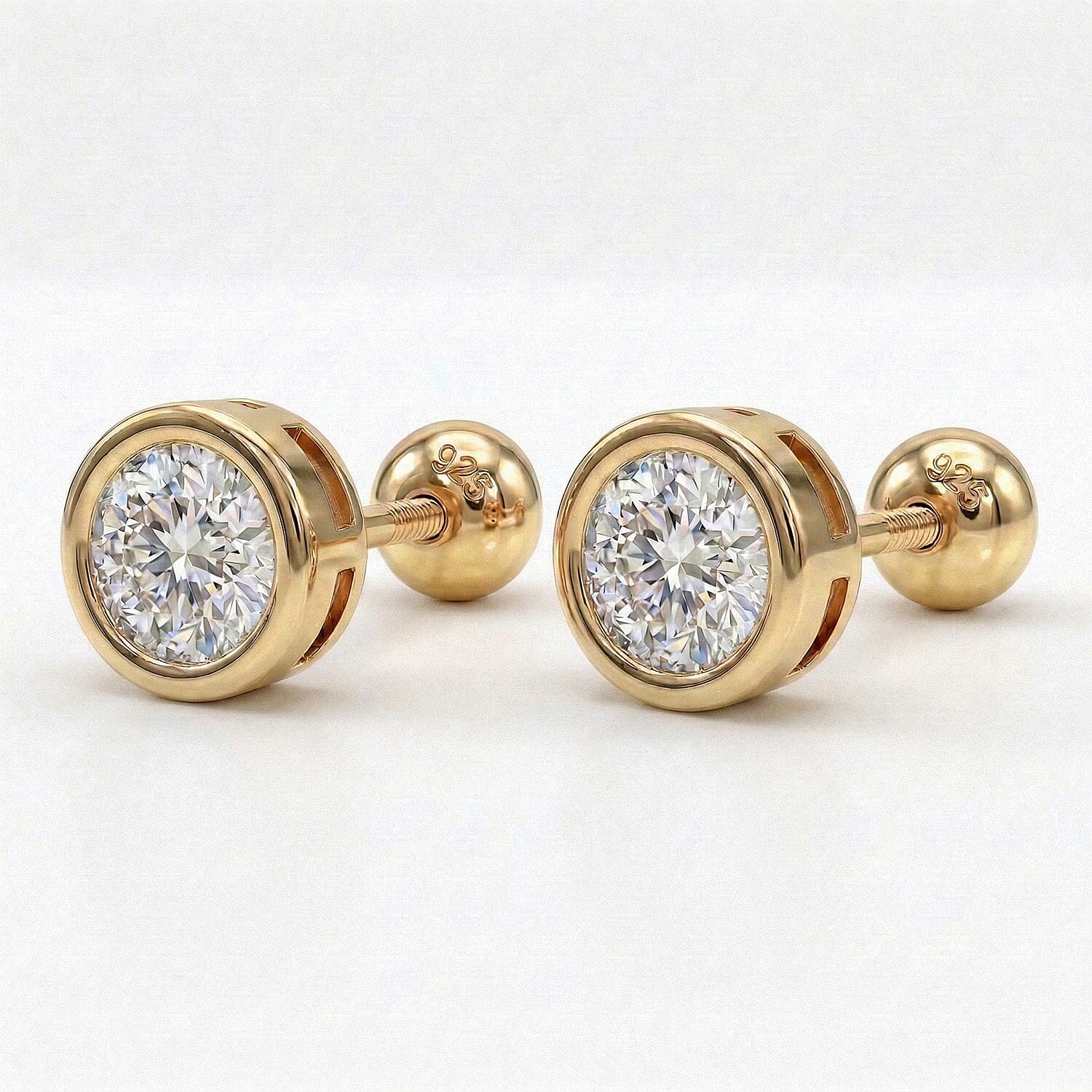 Luxuriant Lab Grown Diamond Earring with Ball Screw Push Back in 18K Vermeil Yellow Gold Plated Sterling Silver
