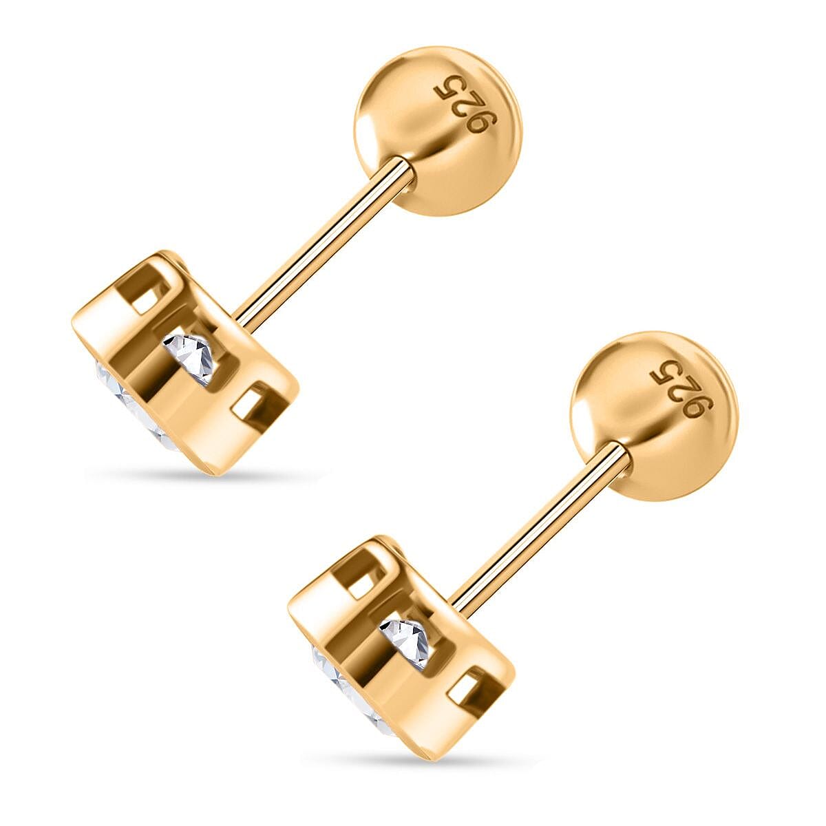 Luxuriant Lab Grown Diamond Earring with Ball Screw Push Back in 18K Vermeil Yellow Gold Plated Sterling Silver