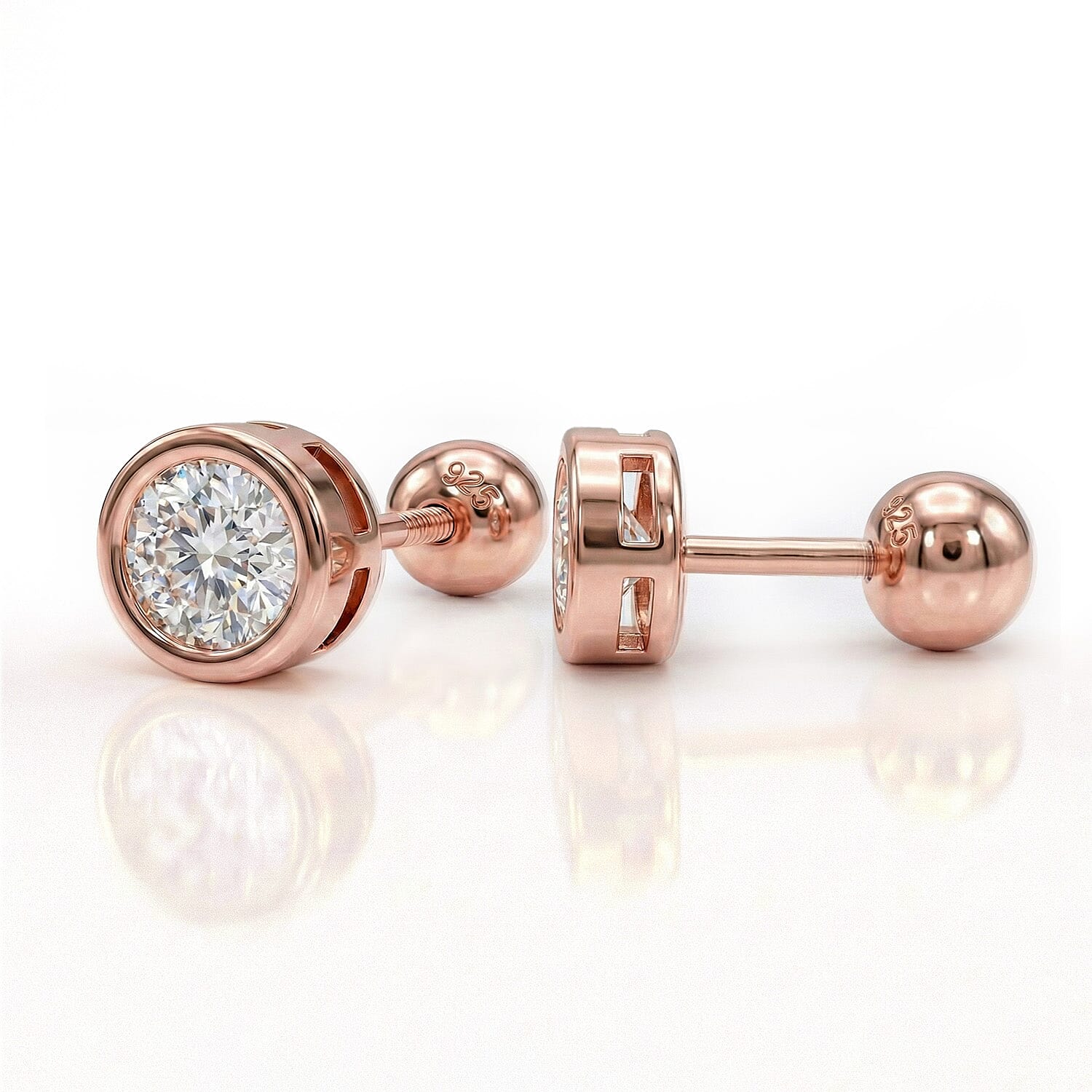 Luxuriant Lab Grown Diamond (SI-GH) Earring with Screw Back in 18K Vermeil Rose Gold Plated Sterling Silver 0.20 Ct.