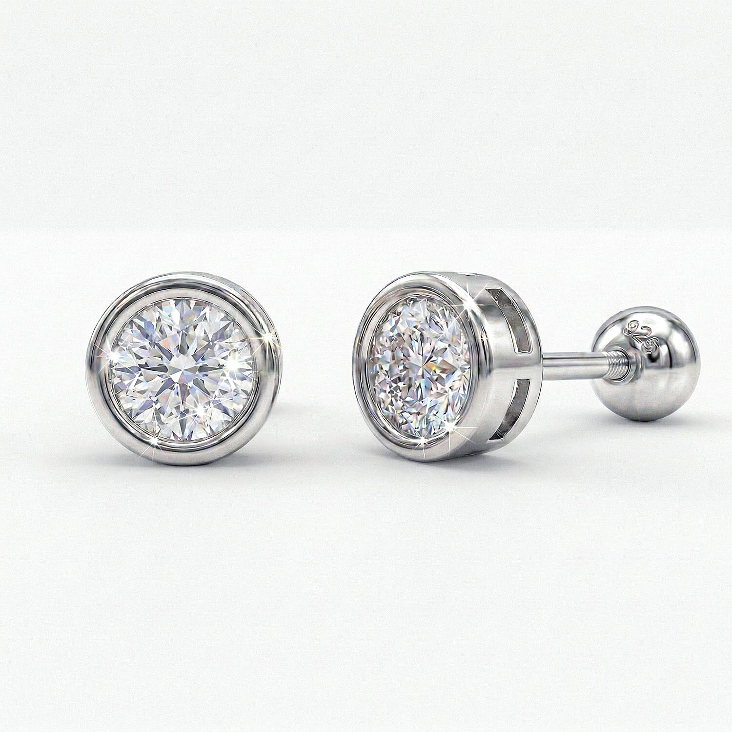 Luxuriant Lab Grown Diamond (SI-GH) Earring with Screw Back in Rhodium Overlay Sterling Silver 0.50 Ct.
