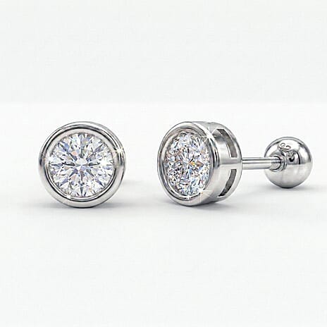 Luxuriant Lab Grown Diamond (SI-GH) Earring with Screw Back in Rhodium Overlay Sterling Silver 0.50 Ct.