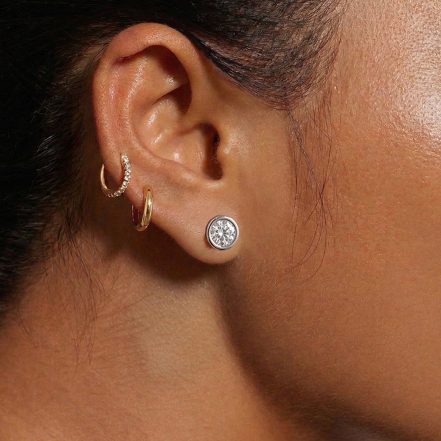 Luxuriant Lab Grown Diamond (SI-GH) Earring with Screw Back in Rhodium Overlay Sterling Silver 0.50 Ct.