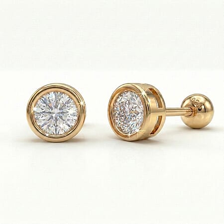 LUXURIANT 0.50 Ct. Lab Grown Diamond Solitaire Stud Earring with Ball Screw in 18K Vermeil Yellow Gold Over Sterling Silver