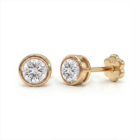 Luxuriant Lab Grown Diamond (SI-GH) Earring with Screw Back in 18K Vermeil Yellow Gold Plated Sterling Silver 0.50 Ct.