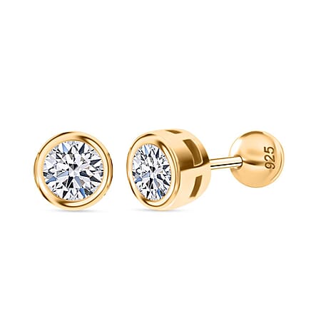 LUXURIANT 0.50 Ct. Lab Grown Diamond Solitaire Stud Earring with Ball Screw in 18K Vermeil Yellow Gold Over Sterling Silver