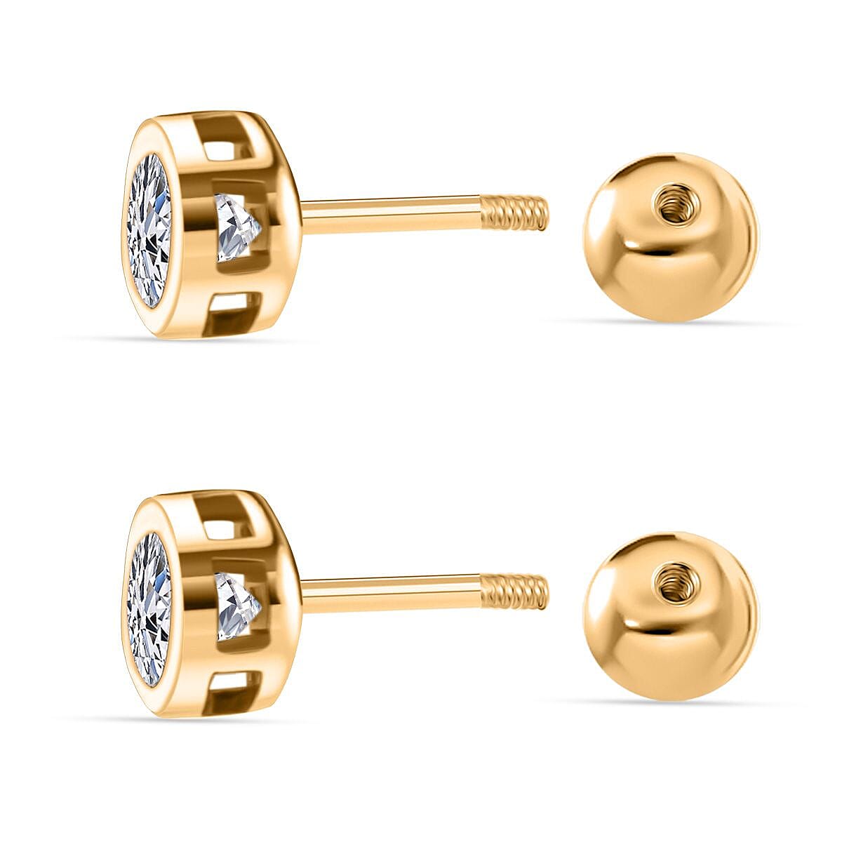 Luxuriant Lab Grown Diamond (SI-GH) Earring with Screw Back in 18K Vermeil Yellow Gold Plated Sterling Silver 0.50 Ct.
