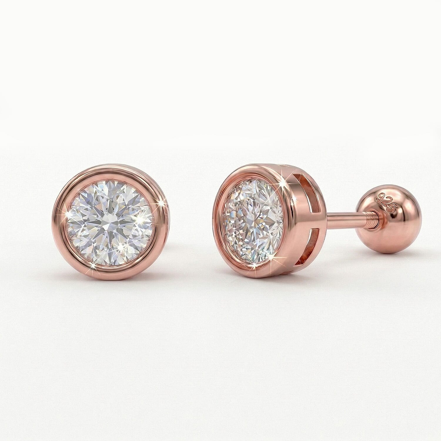 Luxuriant Lab Grown Diamond (SI-GH) Earring with Screw Back in 18K Vermeil Rose Gold Plated Sterling Silver 0.50 Ct.