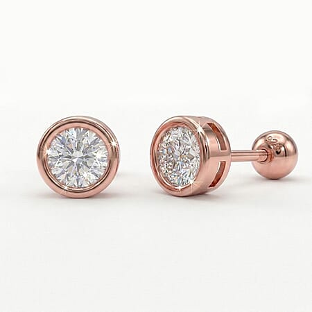 LUXURIANT 0.5 Ct. Lab Grown Diamond Solitaire Stud Earring with Ball Screw Push Back in 18K Vermeil Rose Gold Over Sterling Silver