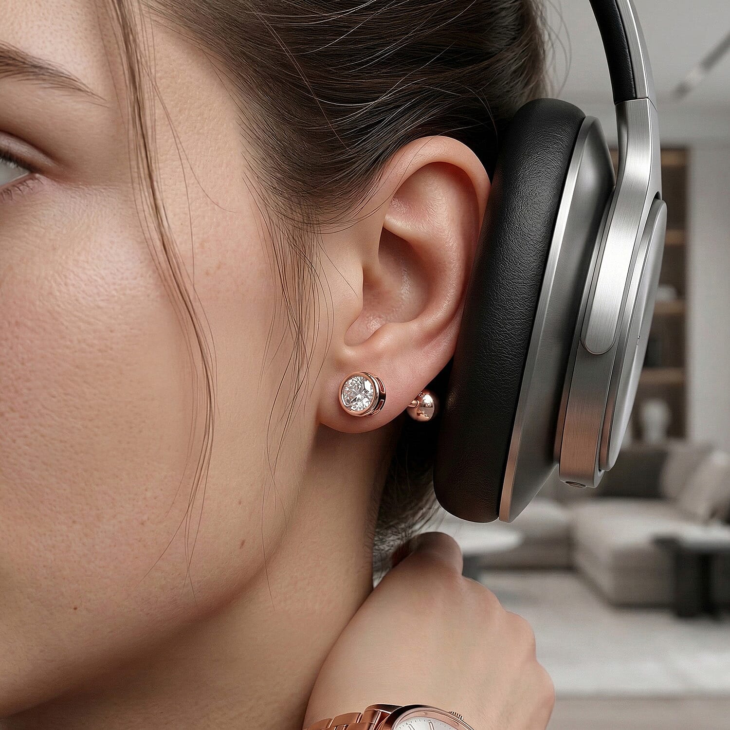 Luxuriant Lab Grown Diamond (SI-GH) Earring with Screw Back in 18K Vermeil Rose Gold Plated Sterling Silver 0.50 Ct.