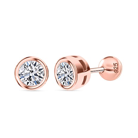Luxuriant Lab Grown Diamond (SI-GH) Earring with Screw Back in 18K Vermeil Rose Gold Plated Sterling Silver 0.50 Ct.