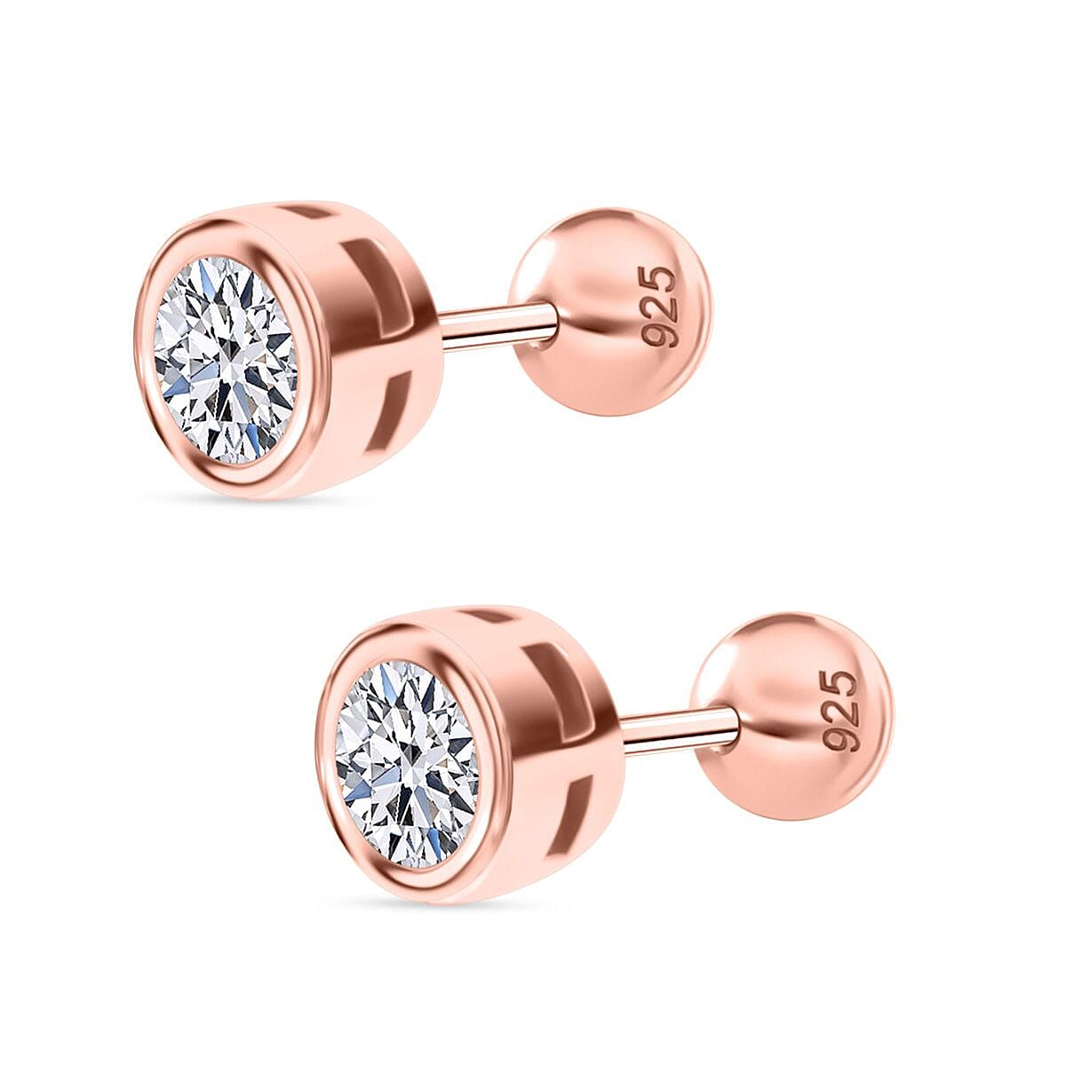Luxuriant Lab Grown Diamond (SI-GH) Earring with Screw Back in 18K Vermeil Rose Gold Plated Sterling Silver 0.50 Ct.