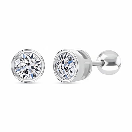 Luxuriant Lab Grown Diamond Earring with Ball Screw Push Back in Rhodium Overlay Sterling Silver 1.00 Ct.
