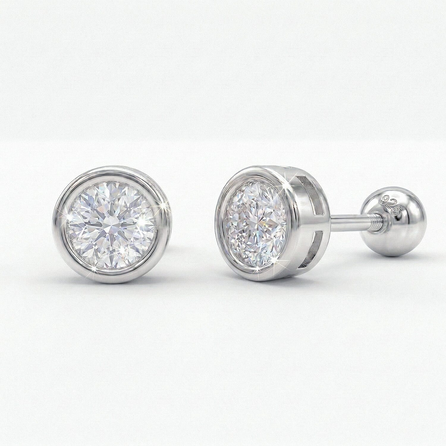 Luxuriant Lab Grown Diamond Earring with Ball Screw Push Back in Rhodium Overlay Sterling Silver 1.00 Ct.