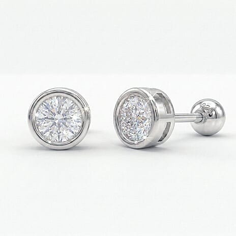 Luxuriant Lab Grown Diamond Earring with Ball Screw Push Back in Rhodium Overlay Sterling Silver 1.00 Ct.