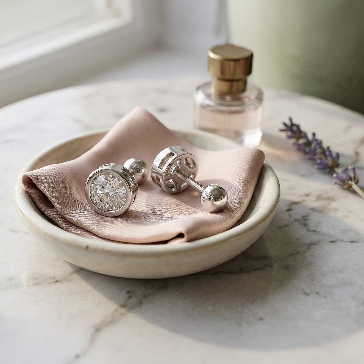 Luxuriant Lab Grown Diamond Earring with Ball Screw Push Back in Rhodium Overlay Sterling Silver 1.00 Ct.