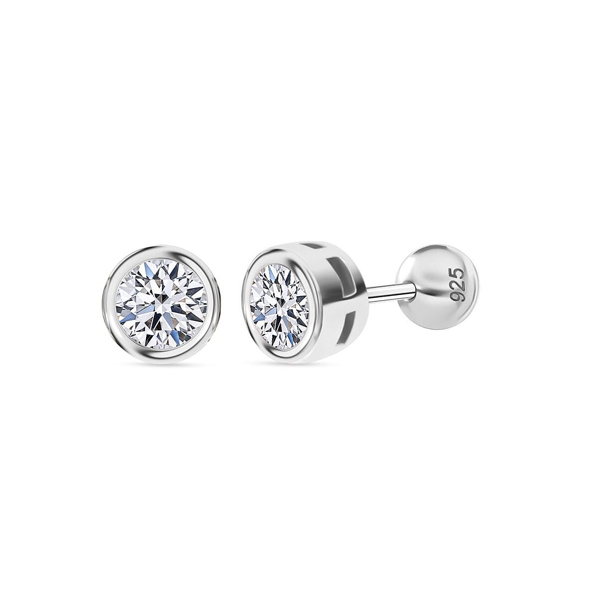 Luxuriant Lab Grown Diamond Earring with Ball Screw Push Back in Rhodium Overlay Sterling Silver 1.00 Ct.