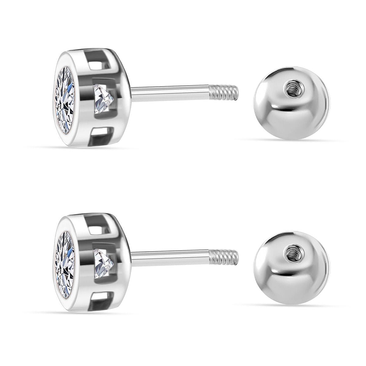 Luxuriant Lab Grown Diamond Earring with Ball Screw Push Back in Rhodium Overlay Sterling Silver 1.00 Ct.