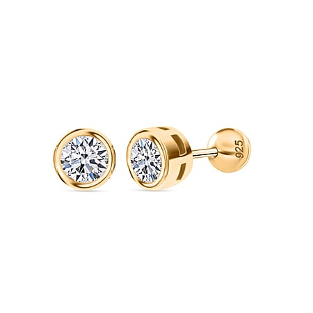 LUXURIANT 1 Ct. Lab Grown Diamond Earring with Ball Screw Push Back in 18K Vermeil Yellow Gold Plated Sterling Silver