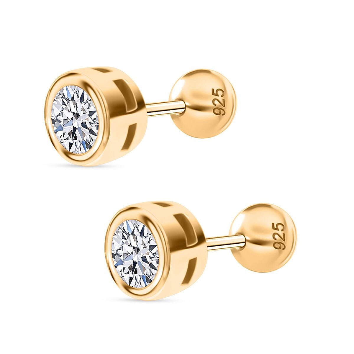Luxuriant Lab Grown Diamond (SI-GH) Earring with Screw Back in 18K Vermeil Yellow Gold Plated Sterling Silver 1.00 Ct.
