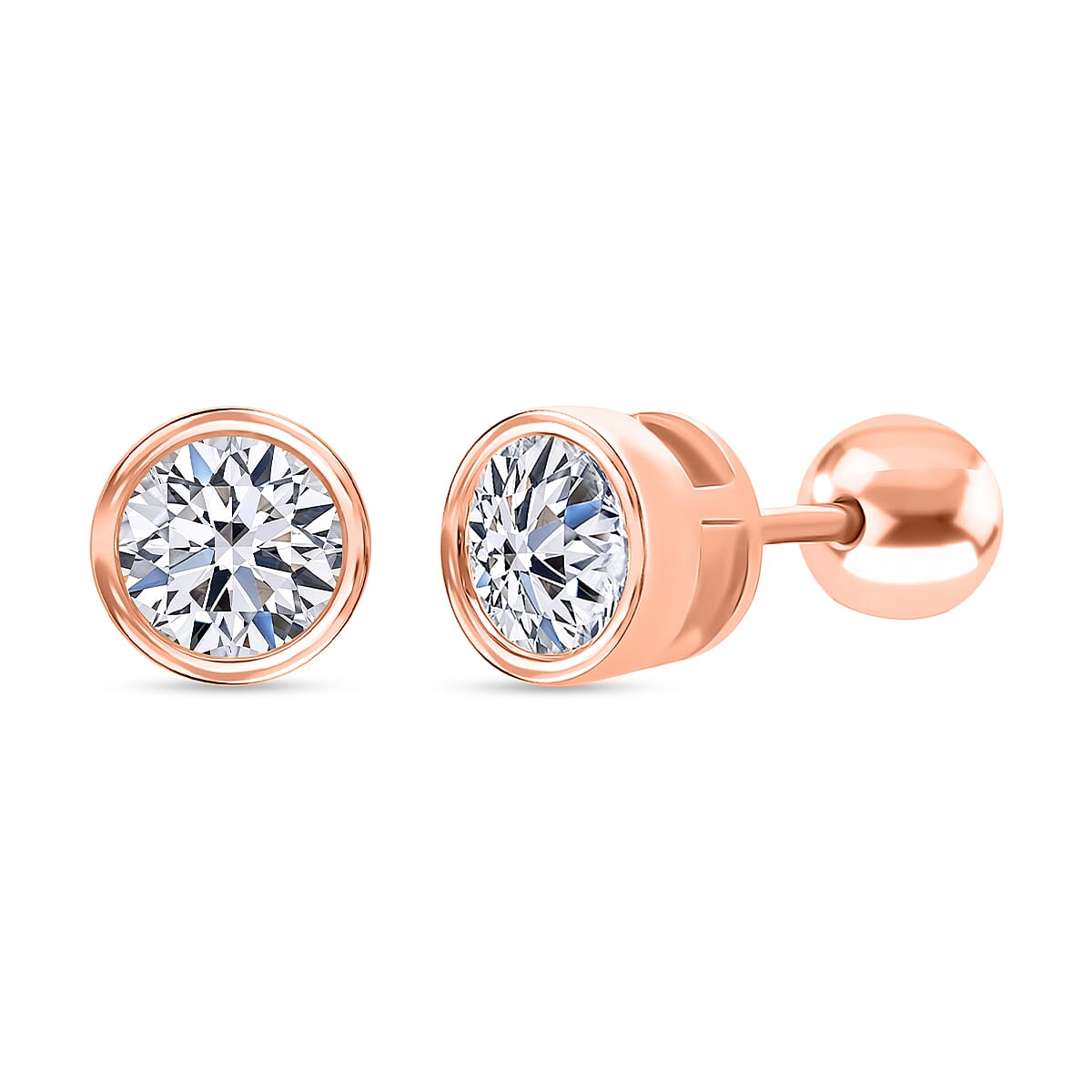 Luxuriant Lab Grown Diamond (SI-GH) Earring with Screw Back in 18K Vermeil Rose Gold Plated Sterling Silver 1.00 Ct.